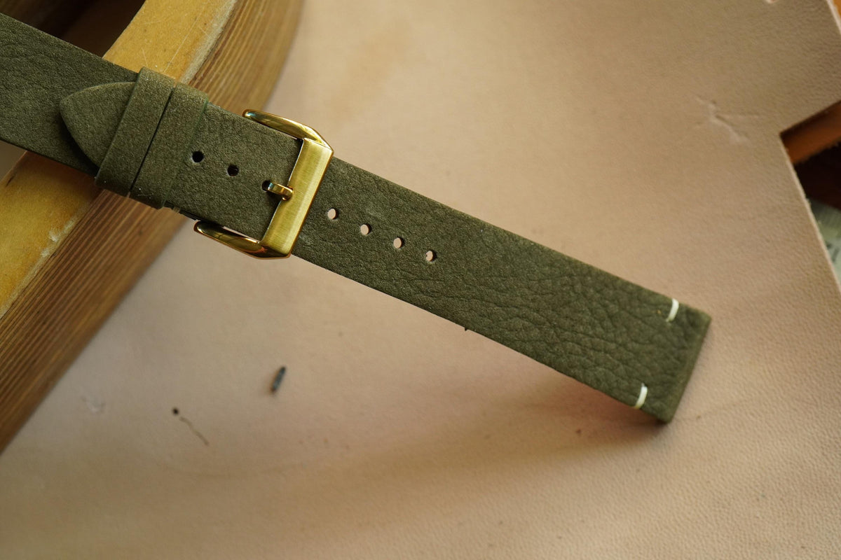 olive nubuck leather watch strap – photo 7