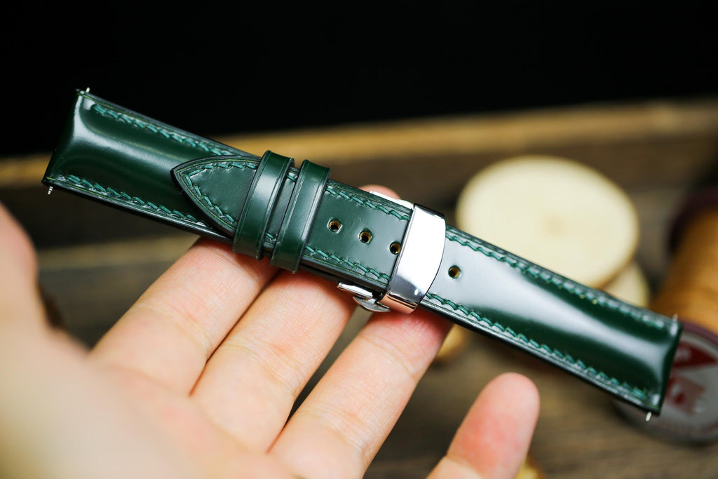 army green shell cordovan leather watch strap – photo 7