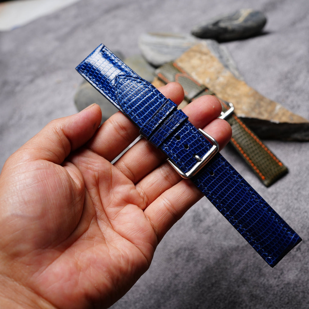 olive & blue lizard leather watch strap – photo 8