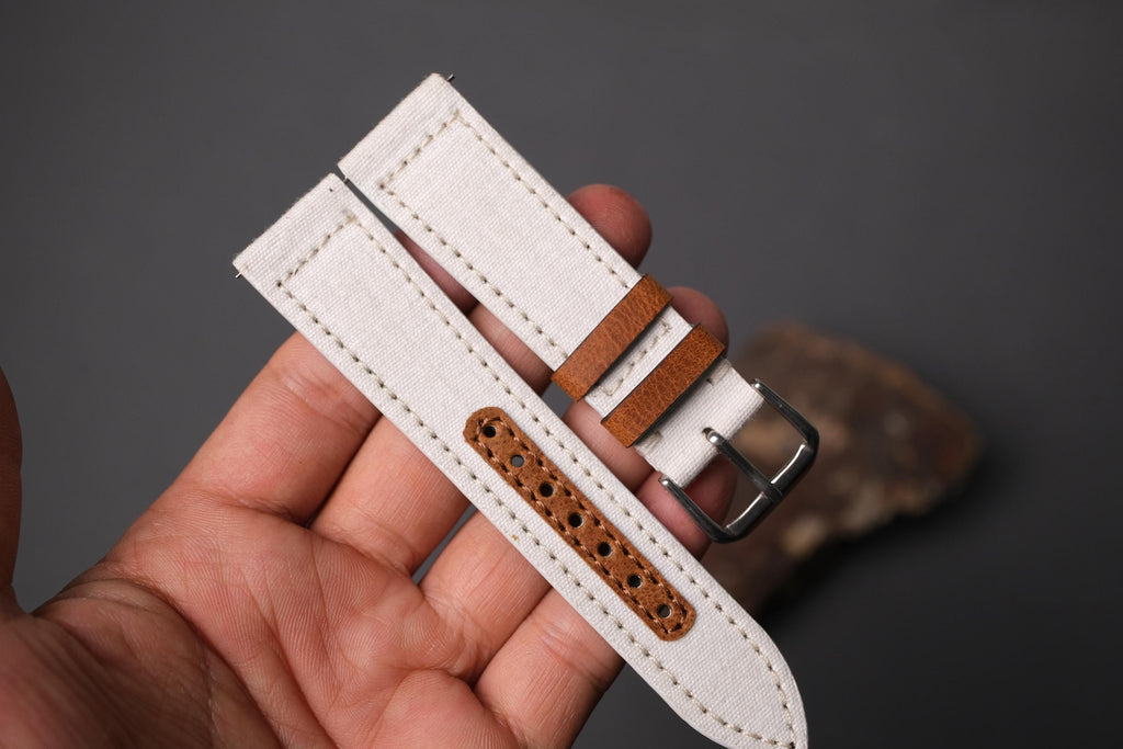 white canvas leather watch strap – photo 8