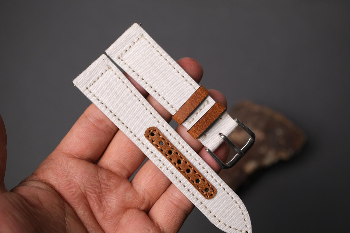 white canvas leather watch strap – photo 8