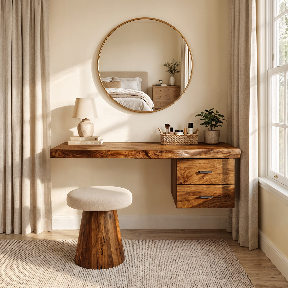 Floating Solid Wood Dressing Table with Drawer for Bedroom