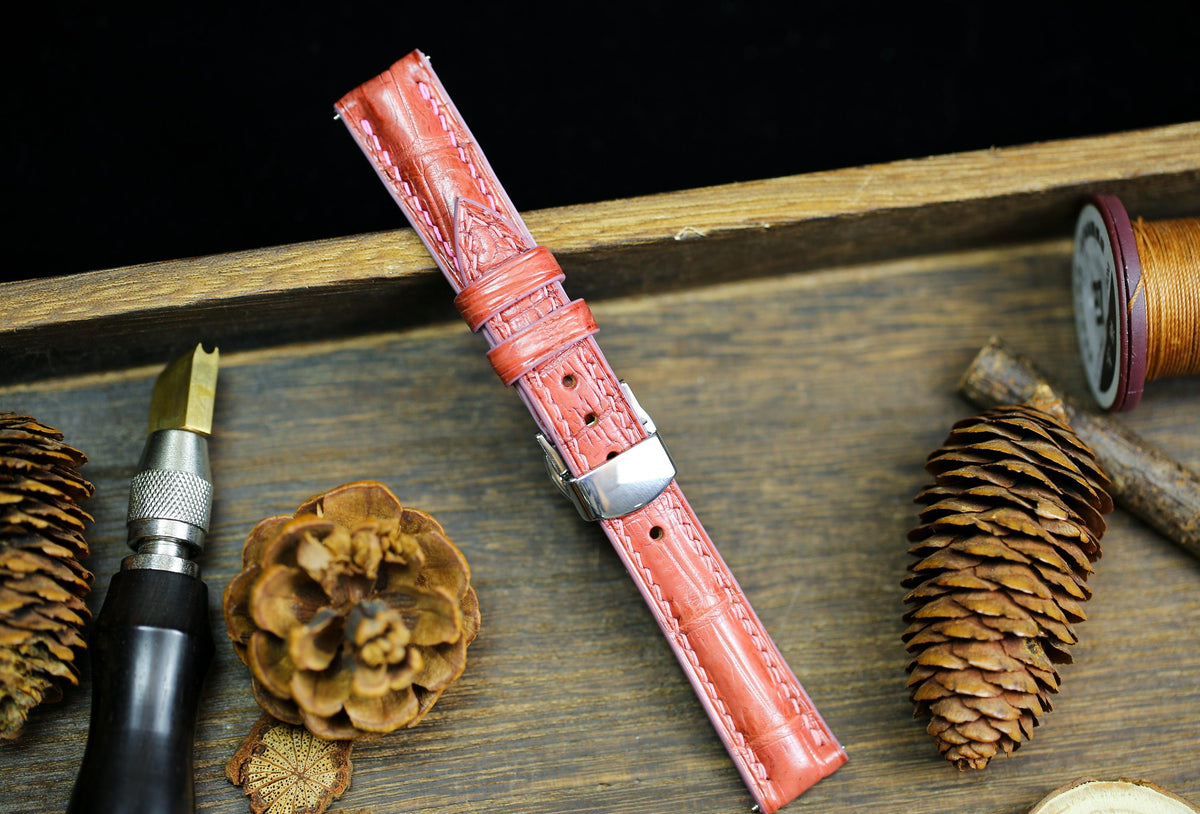 salmon pink alligator leather watch strap – photo 8