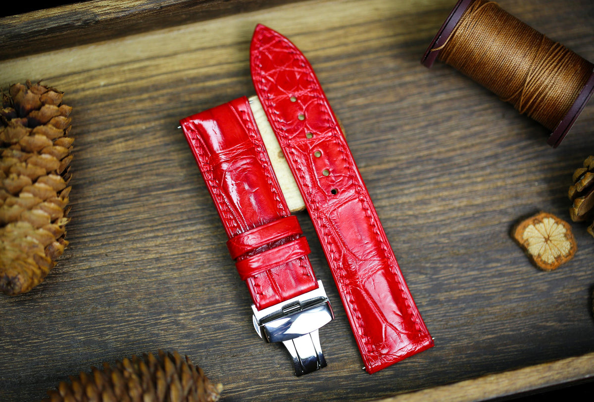 bright red alligator leather watch strap – photo 8