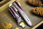 oxblood cherry red shell cordovan leather watch strap with gold clasp – photo 8