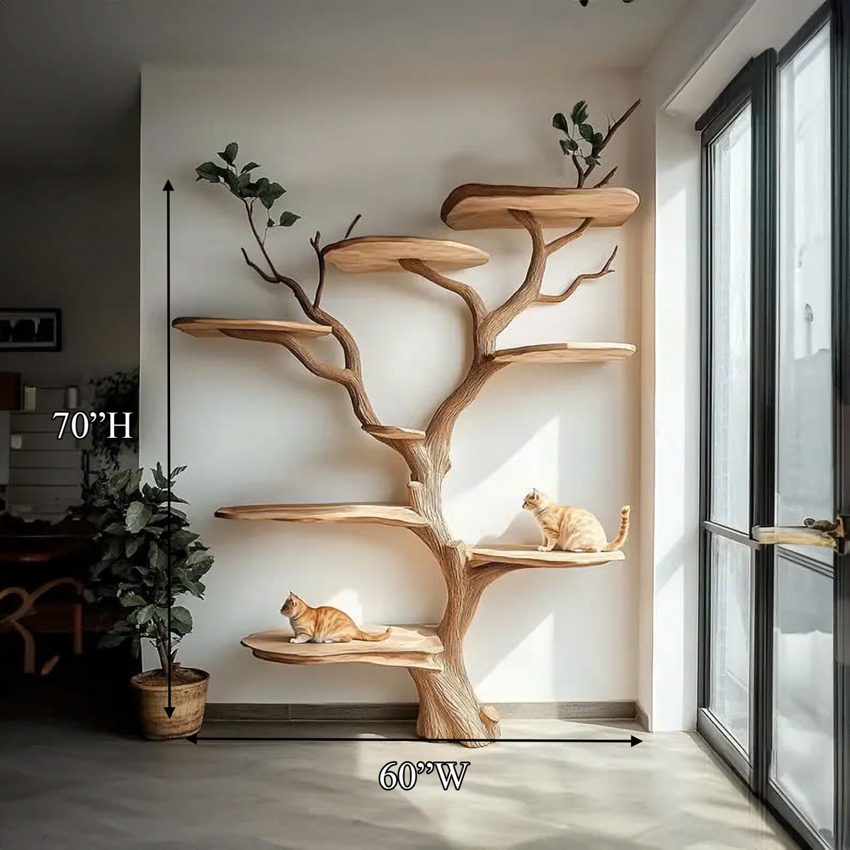 Handmade Large Wooden Cat Tree with Climbing Branches - view 5