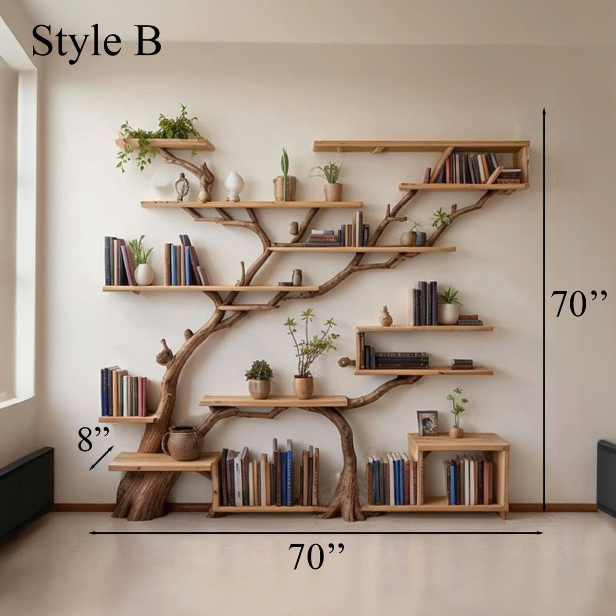 Modern Tree Wall Bookshelf with Floating Branch Shelves, Two Styles - view 4