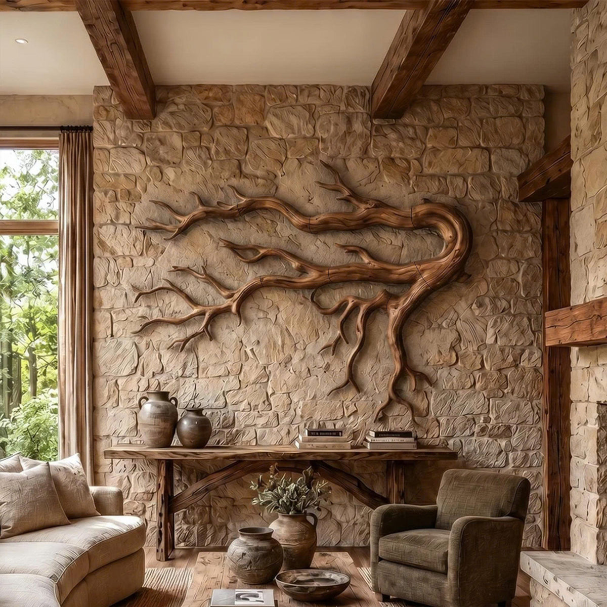 Driftwood Root Sculptural Wall Art in Solid Natural Wood