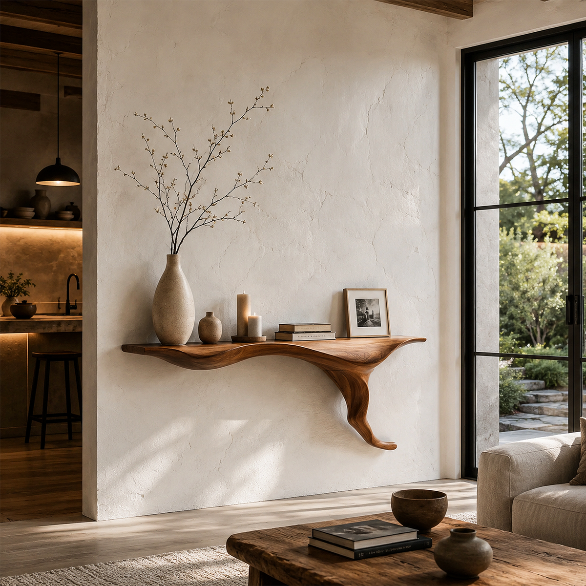 Wall Mounted Solid Wood Console Table with Tree Root Base