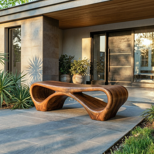 Curved Loop Solid Wood Outdoor Bench for Garden and Patio