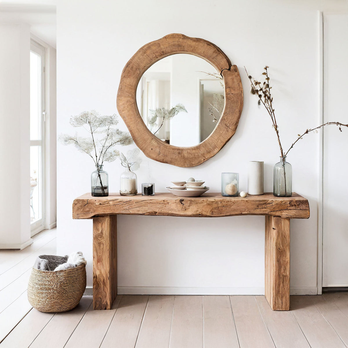 Reclaimed Wood Entryway Console Table with Clean Contemporary Lines