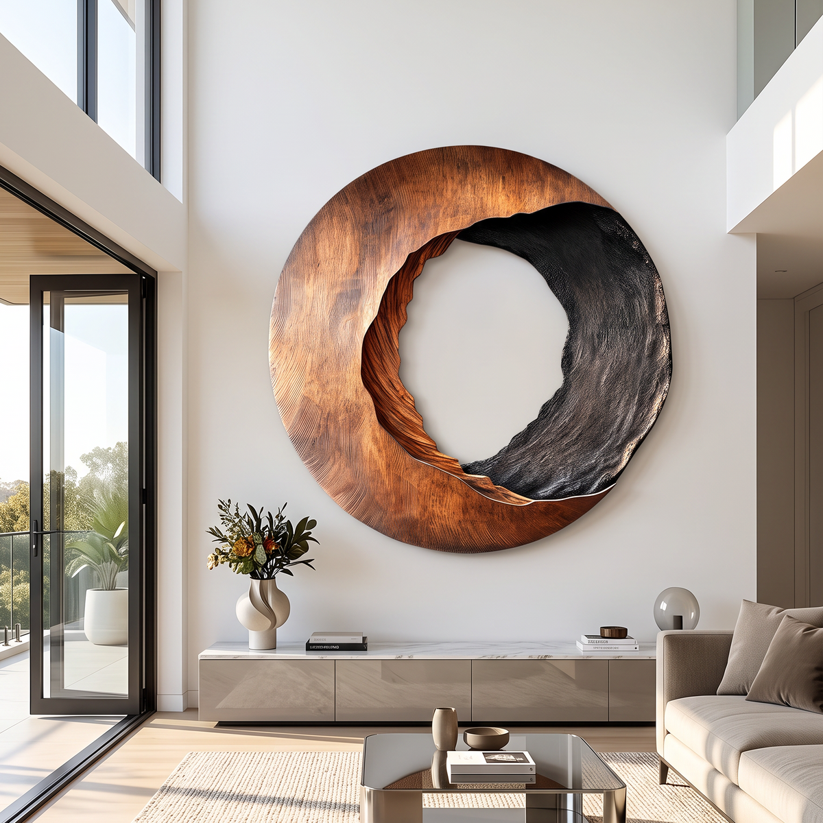Solid Wood 3D Wave Sculpture Wall Art for Living Room