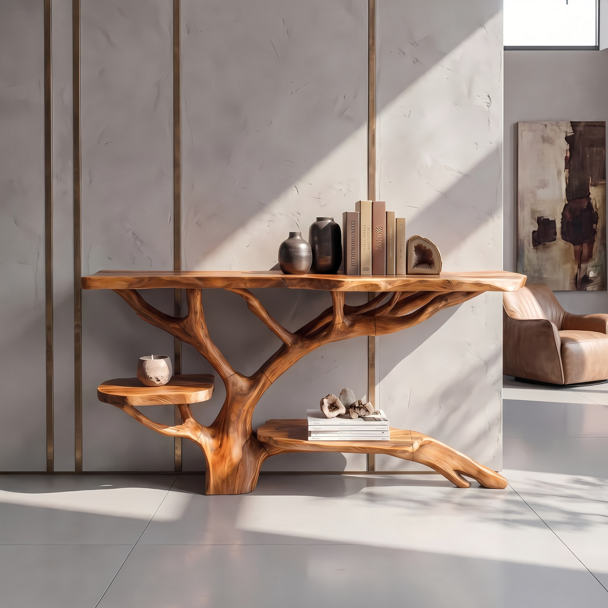 Farmhouse Solid Wood Console Table with Live Edge Detail