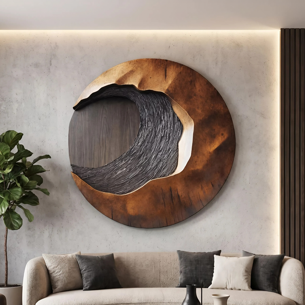 Hand-Carved 3D Solid Hardwood Wall Art with Wave Contours
