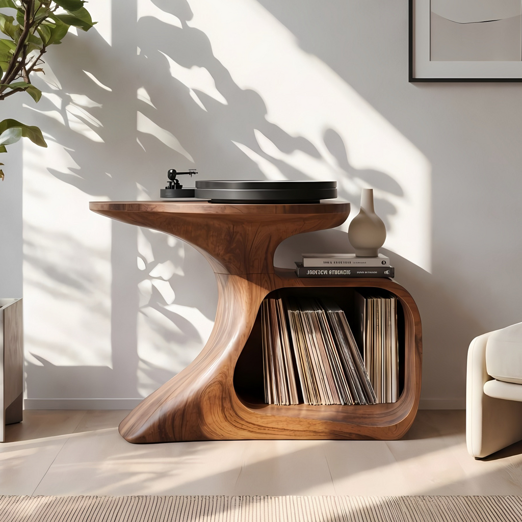 Handcrafted Natural Wood Record Player Stand with Minimalist Frame