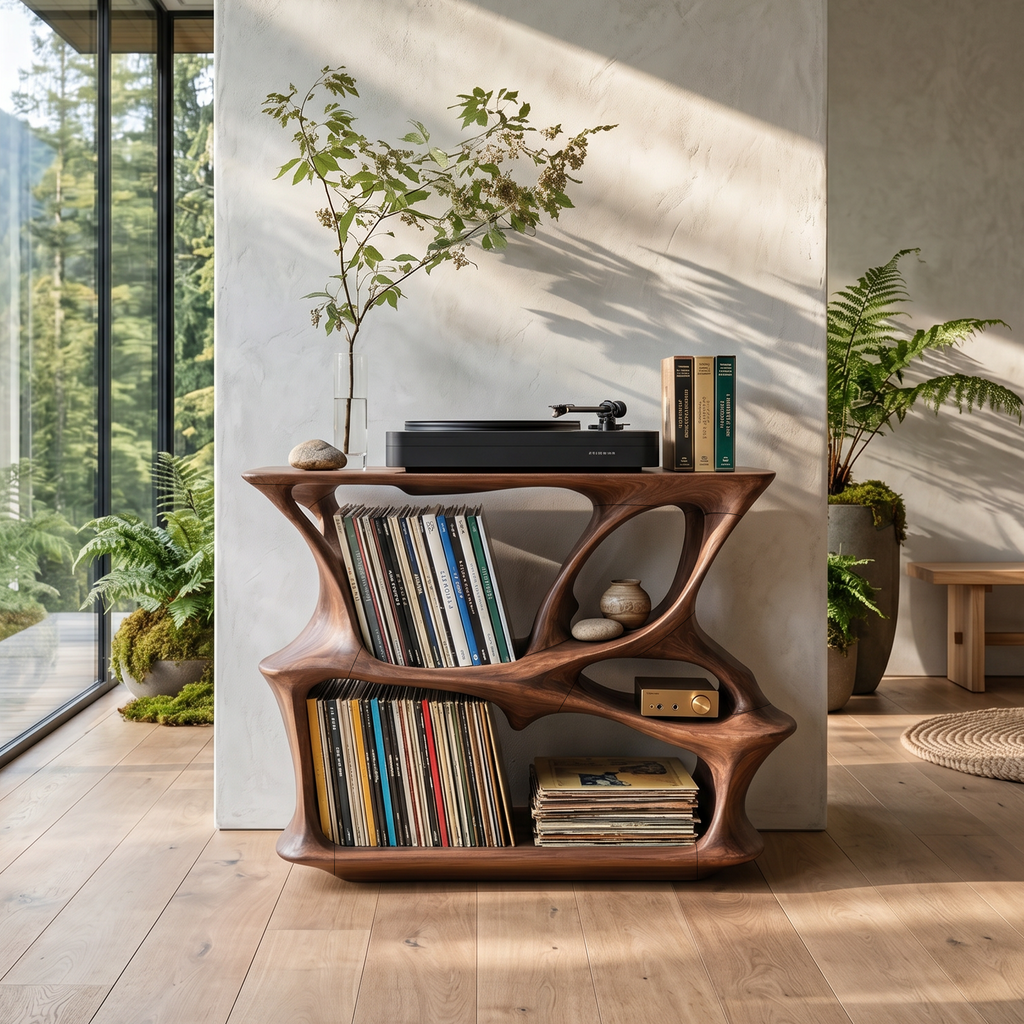 Mid-Century Record Player Stand and Vinyl Storage Console