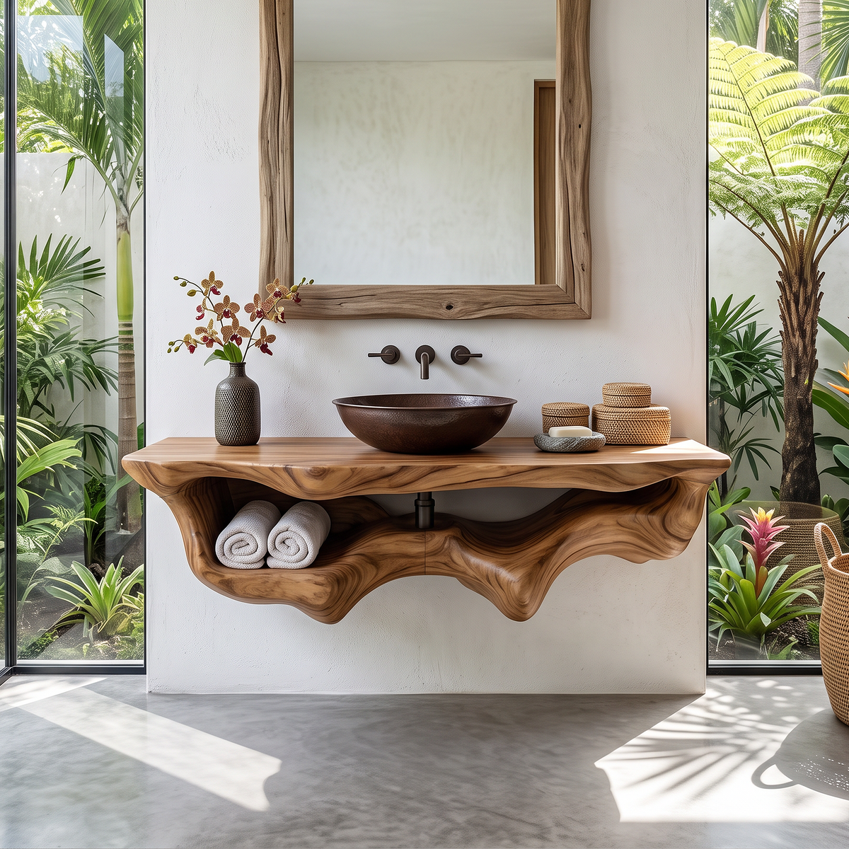 Mid-Century Live Edge Floating Bathroom Vanity Shelf