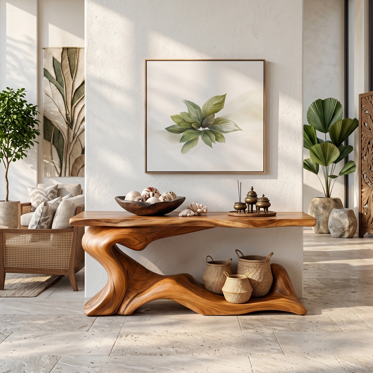 Live Edge Solid Wood Narrow Desk for Entryway or Living Room
