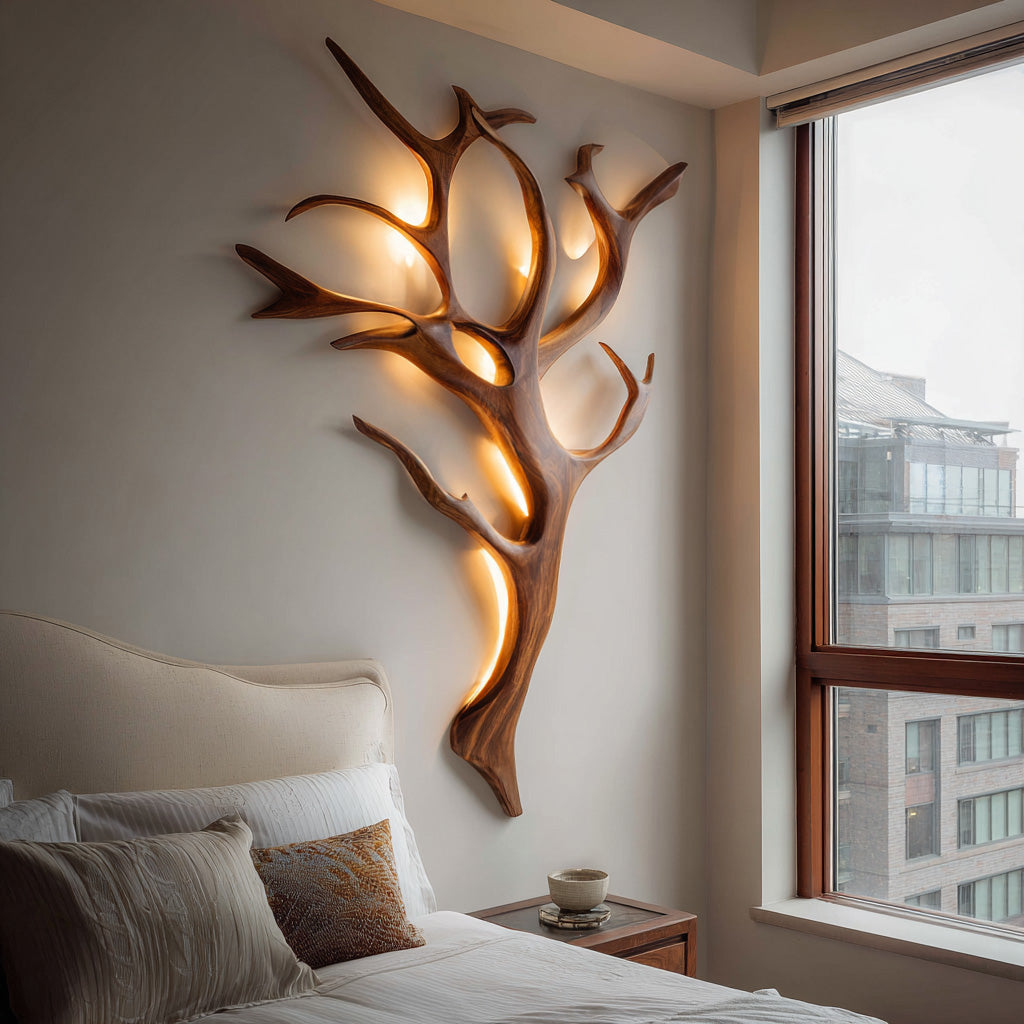 Handcrafted Wood Tree Branch Wall Lamp with Integrated Lighting