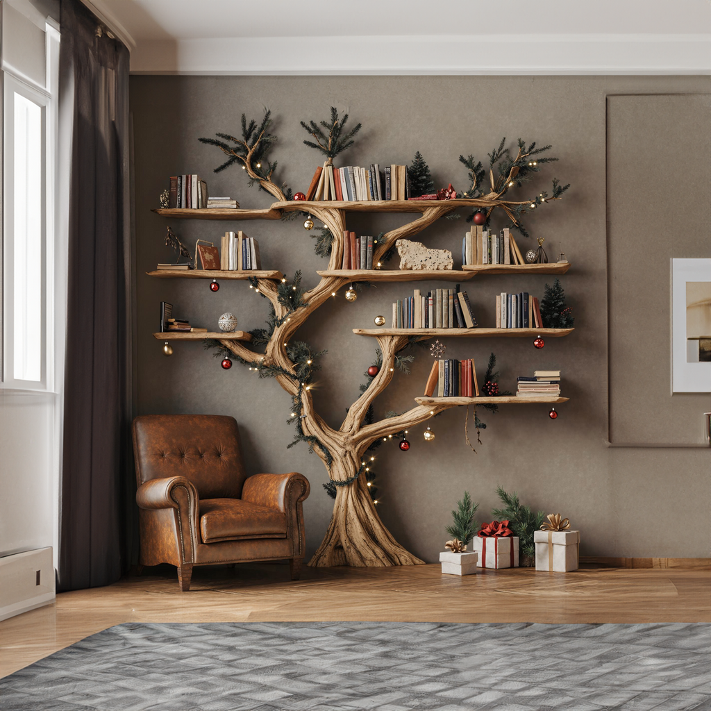 Driftwood-Style Tree Branch Floating Bookshelf, 70 x 70 Inch - view 2