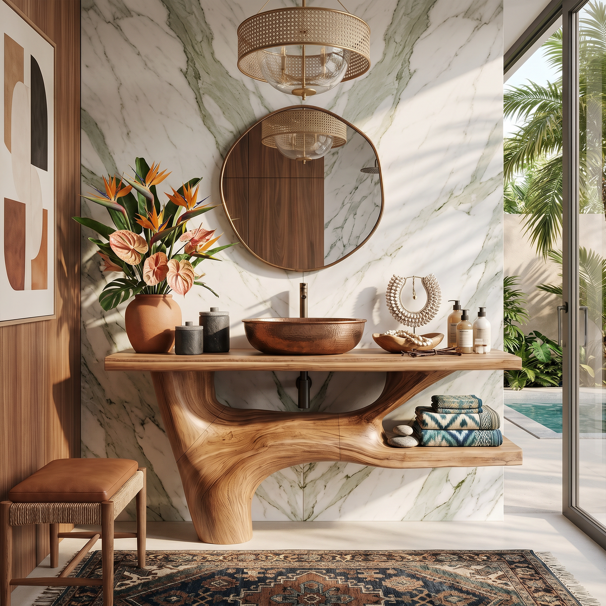 Handcrafted Solid Wood Bathroom Vanity in Natural Rustic Style