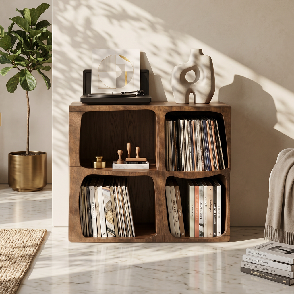 Mid-Century Live Edge Solid Wood Record Player Stand