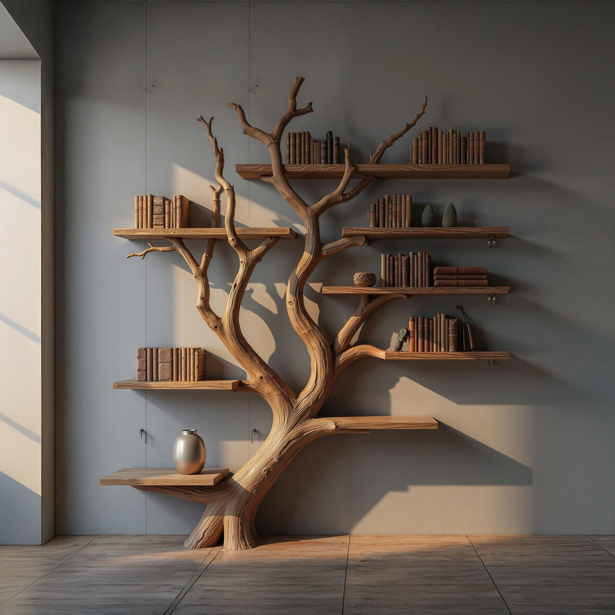 Real Tree Branch Wall Shelf with Floating Boards