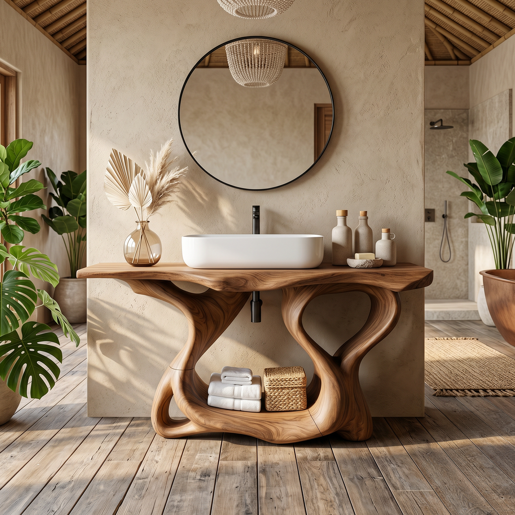 Rustic Solid Wood Bathroom Vanity with Waterproof PU Finish