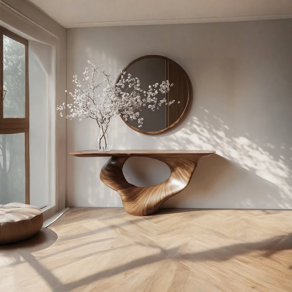 Narrow Handmade Solid Wood Console Table with Artistic Form - view 2