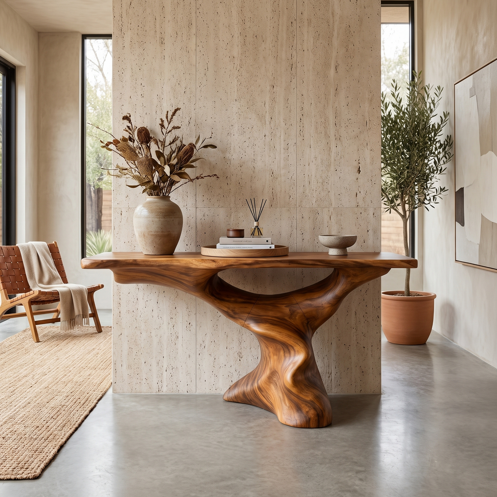 Mid-Century Modern Solid Wood Console Table with Tapered Legs