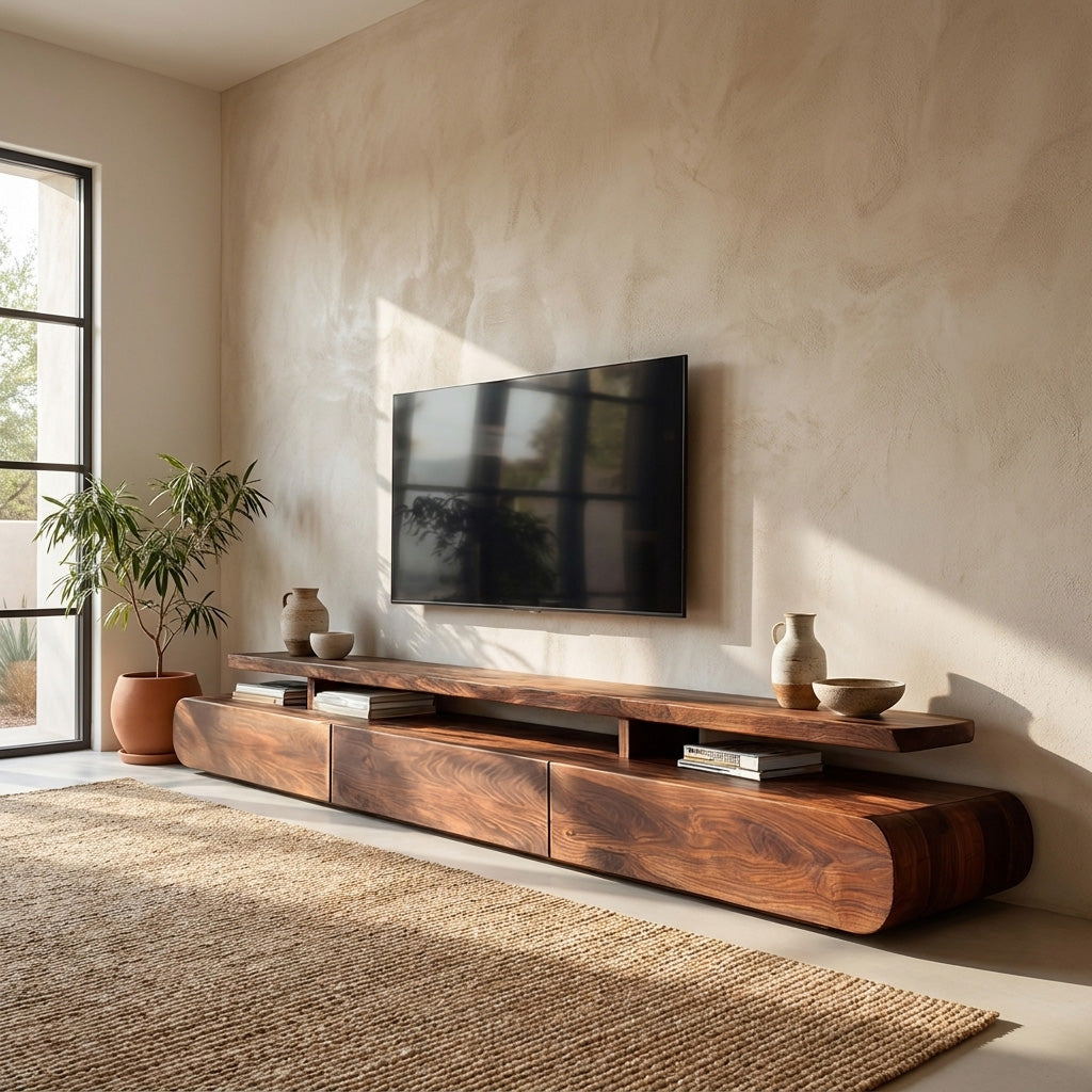 Low Profile Solid Wood TV Stand with Rounded Edges