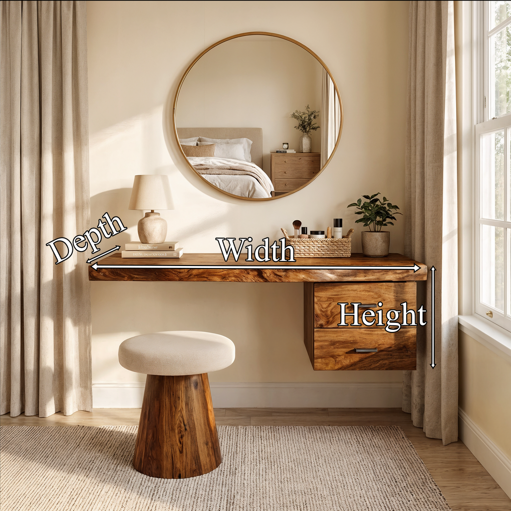 Floating Solid Wood Dressing Table with Drawer for Bedroom - view 2