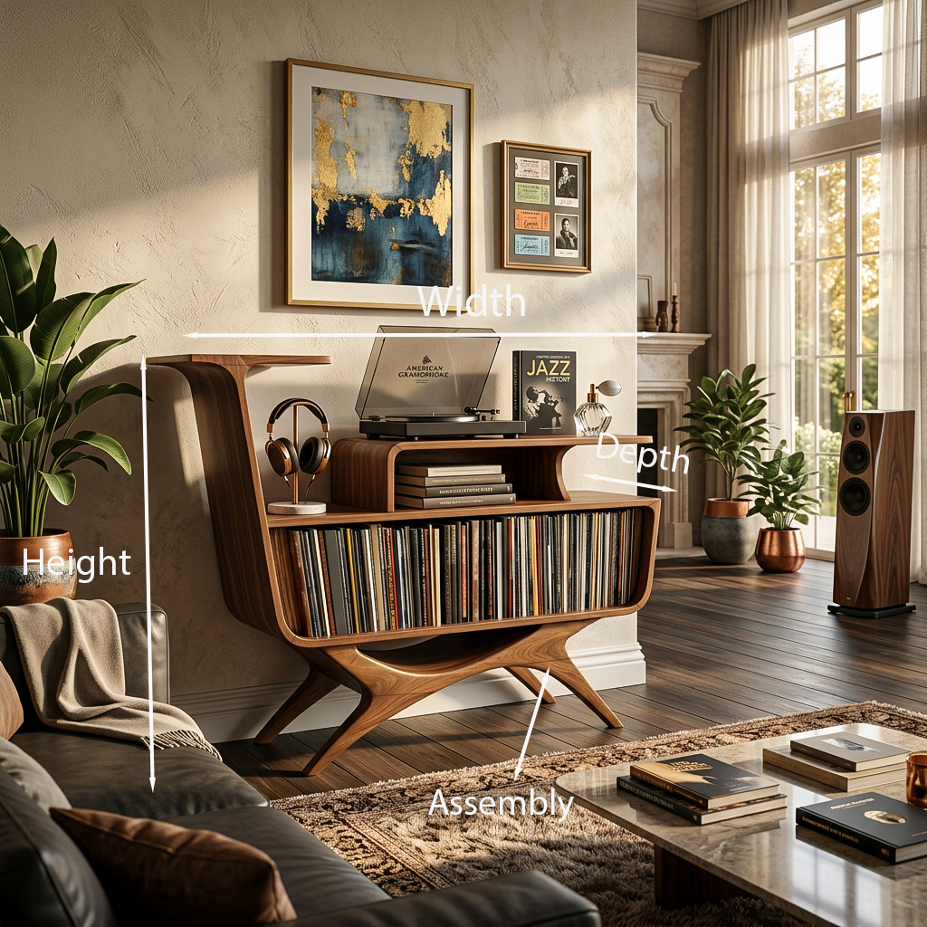 Modern Open Frame Solid Wood Record Player Stand with Vinyl Storage - view 8