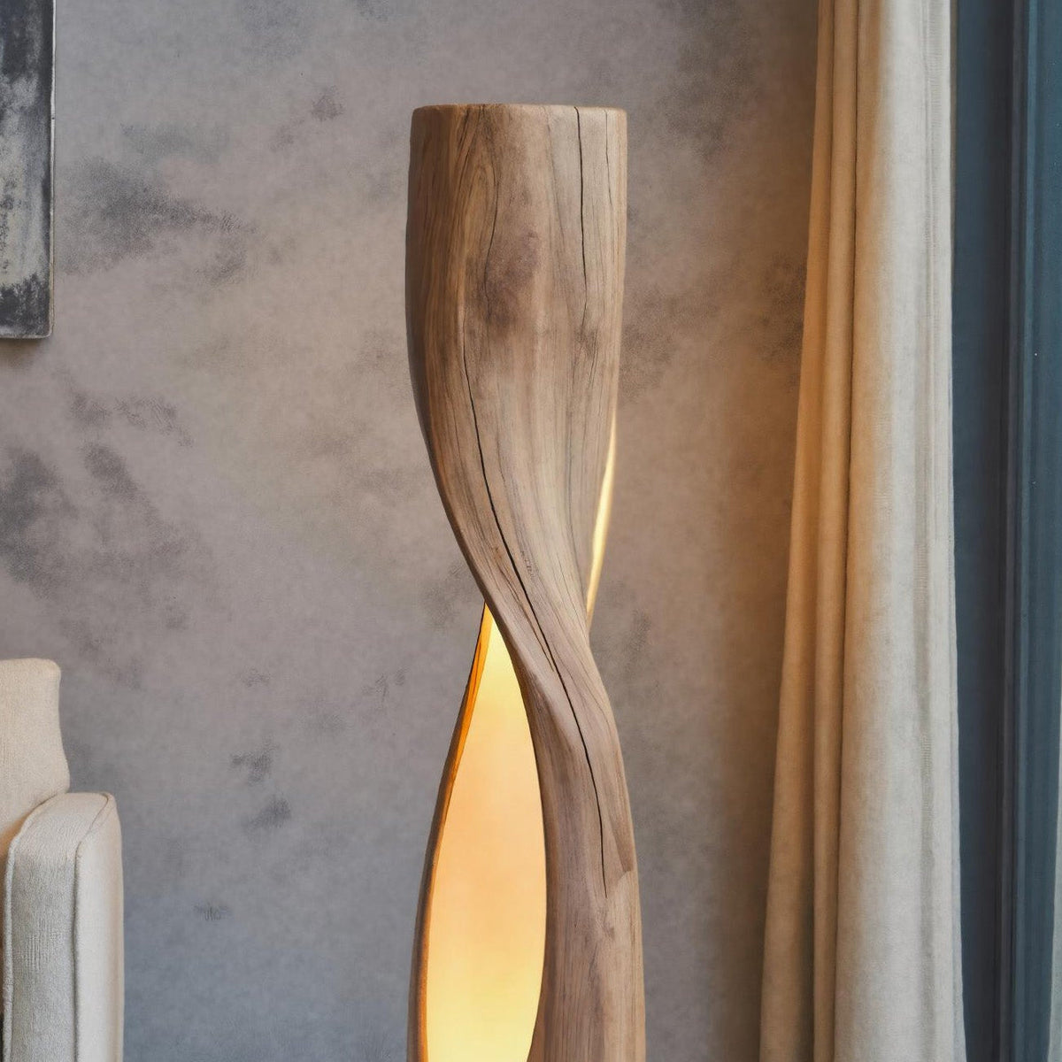 Twisted Solid Wood Floor Lamp with Carved Light Openings - view 2