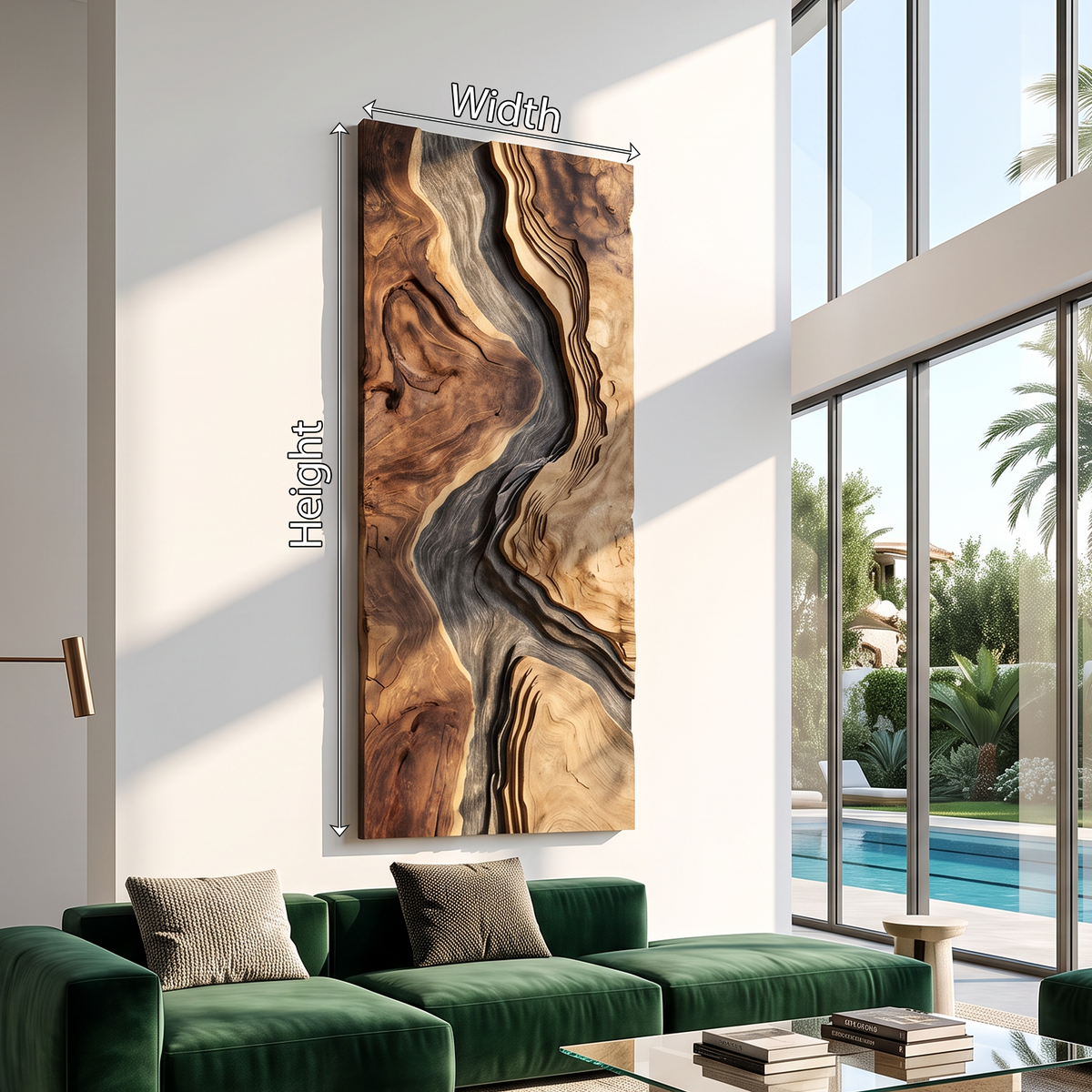 Hand-Carved Solid Hardwood Wave Wall Sculpture for Entryway - view 6