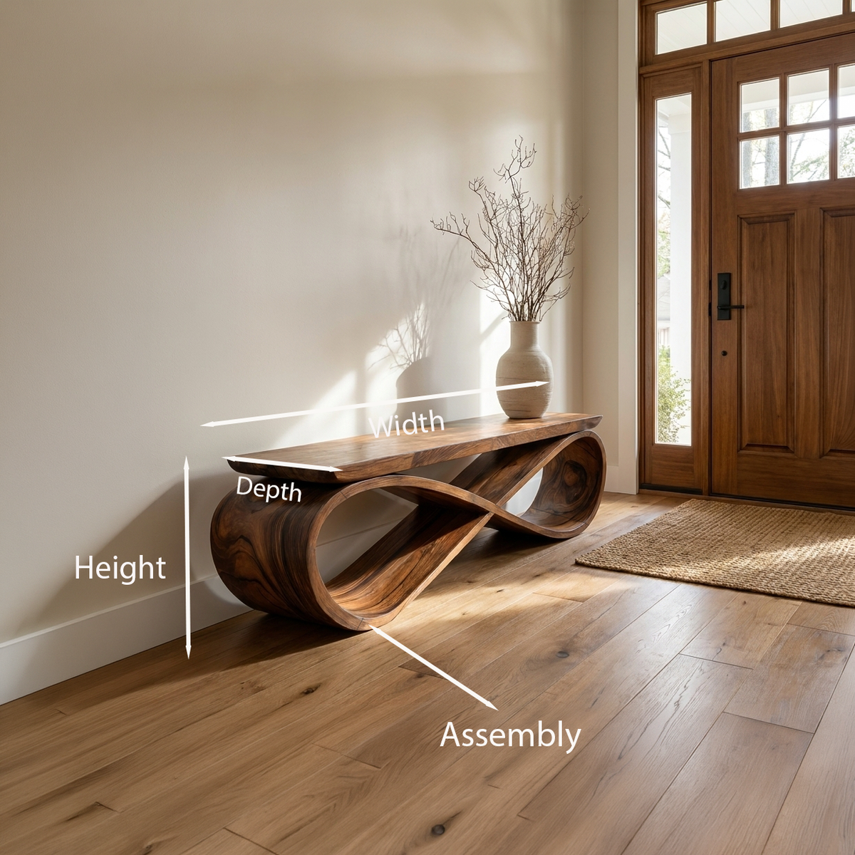 Infinity Loop Sculptural Solid Wood Bench for Entryway - view 8