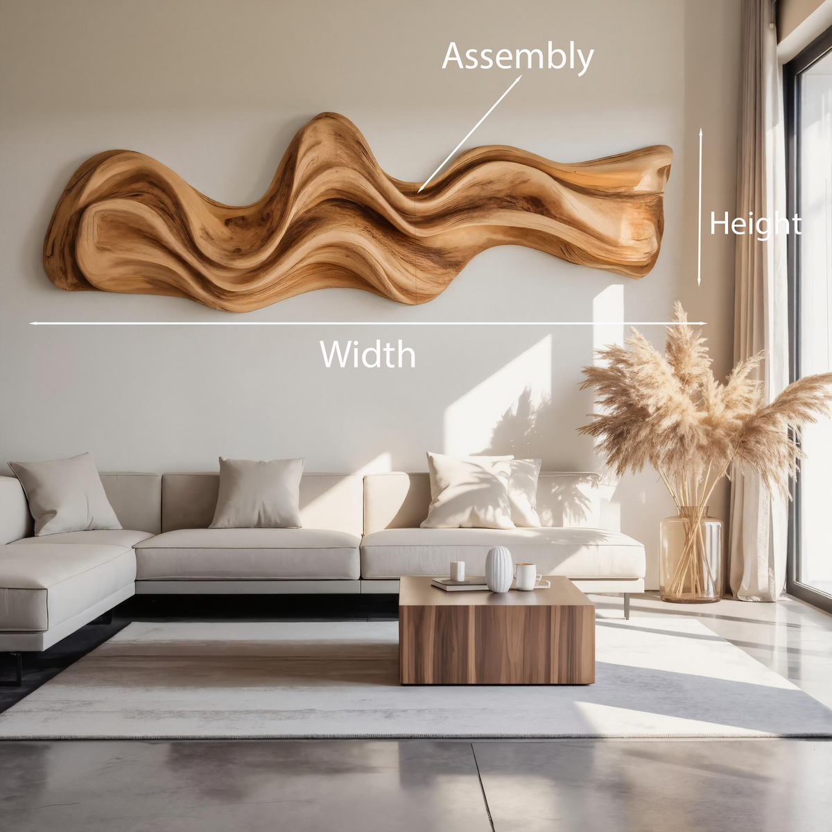 Large Wavy Solid Wood Wall Art Sculpture for Living Room - view 8