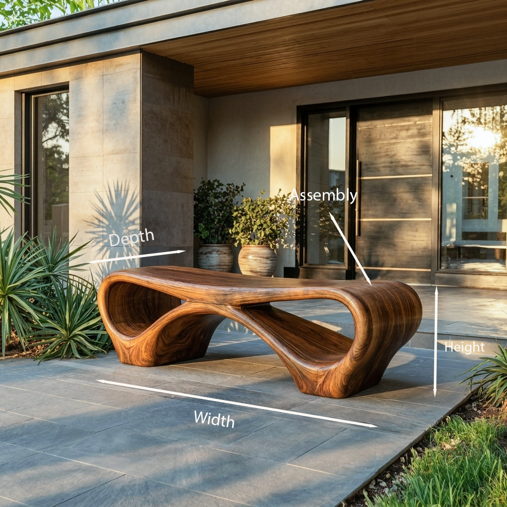 Curved Loop Solid Wood Outdoor Bench for Garden and Patio - view 8