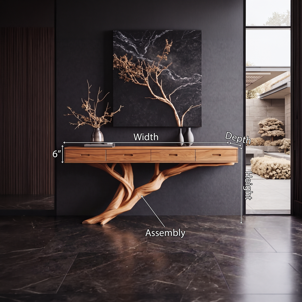Mid-Century Solid Wood Console Table with Organic Live Edges - view 8