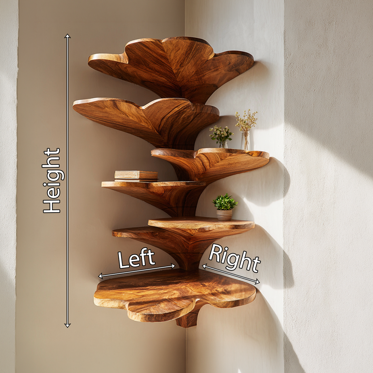 Boho Leaf-Shaped Solid Wood Corner Shelf for Nursery Walls - view 8