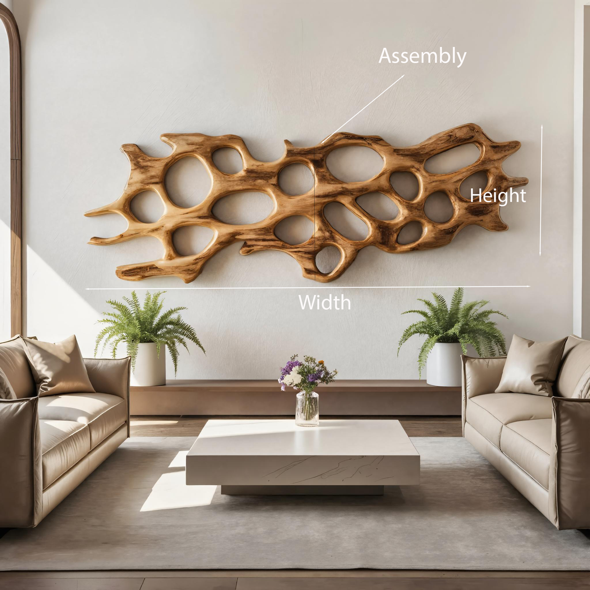 Carved Solid Wood Abstract Wall Sculpture with Organic Openings - view 8
