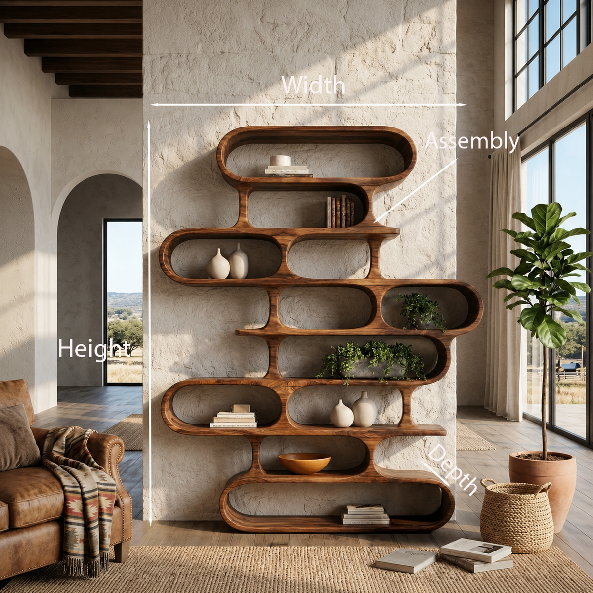 Curved Organic Solid Wood Bookshelf for Living Room or Office - view 8