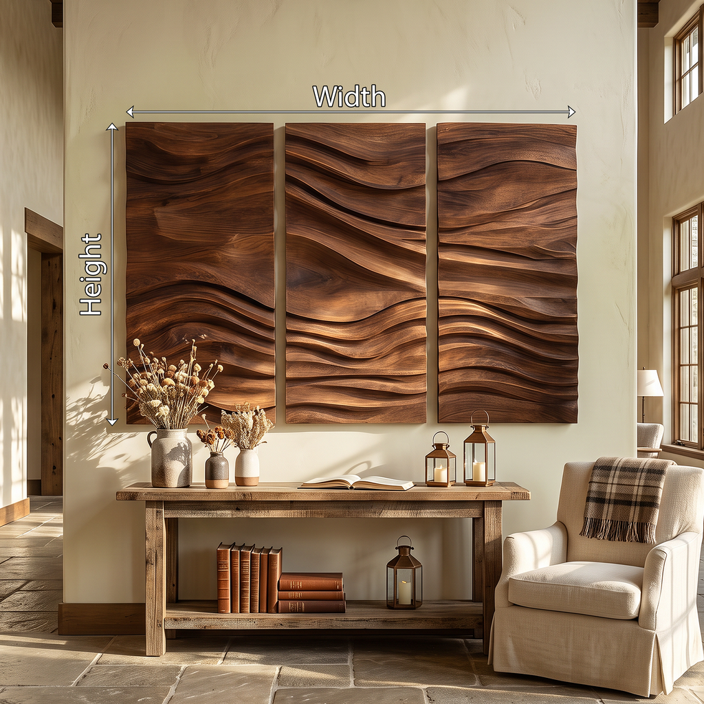 Hand-Carved Hardwood Wave Wall Sculpture for Entryway - view 6