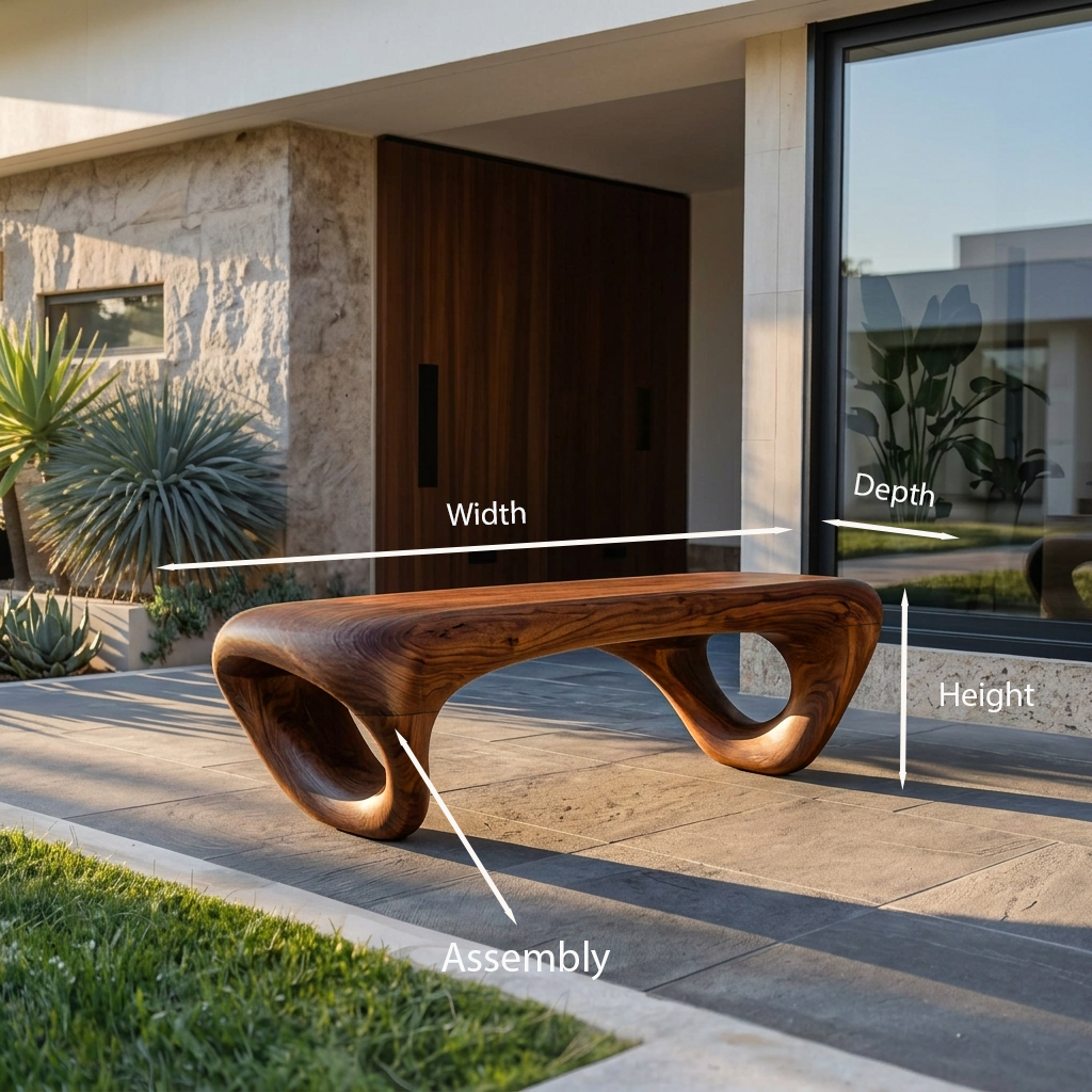 Solid Wood Sculptural Outdoor Bench with Hollow Curved Form - view 8