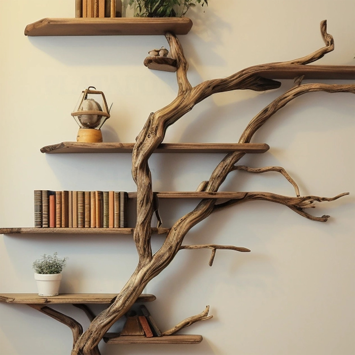 Narrow Corner Tree Branch Wall Shelf in Dark Brown, 84 in Tall - view 4