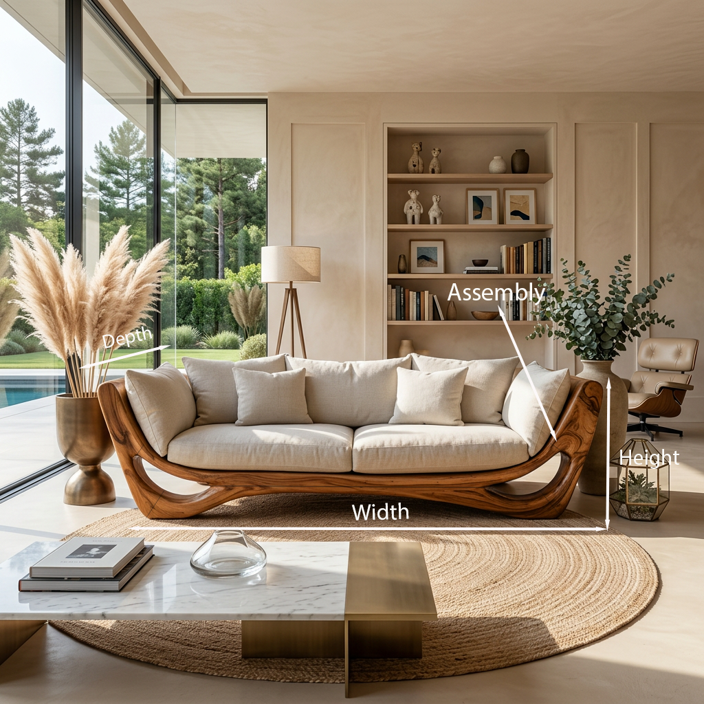 Modern Sculptural Solid Wood Frame Sofa with Cushions - view 8