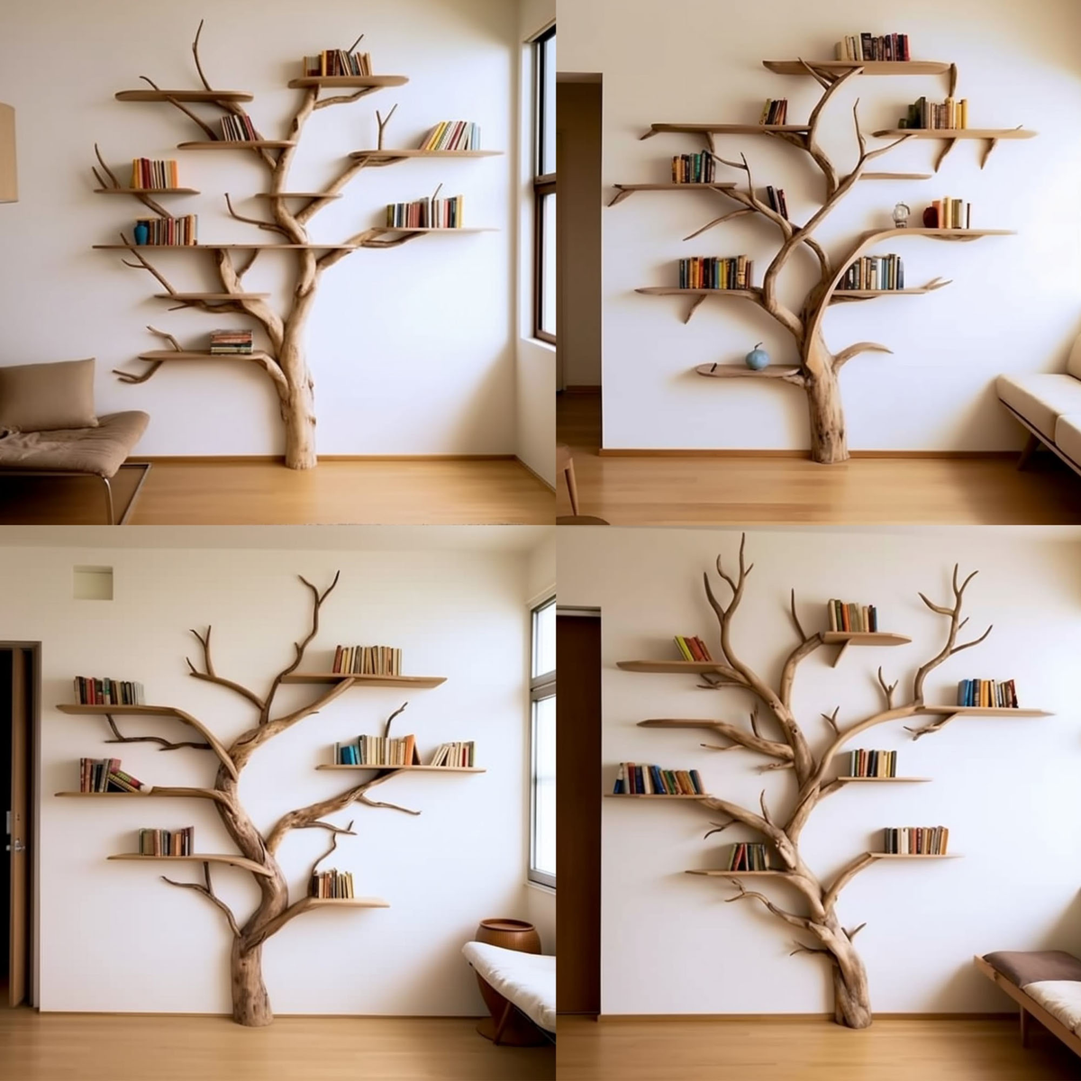 Artistic Solid Wood Tree Bookshelf with Floating Branch Shelves - view 2