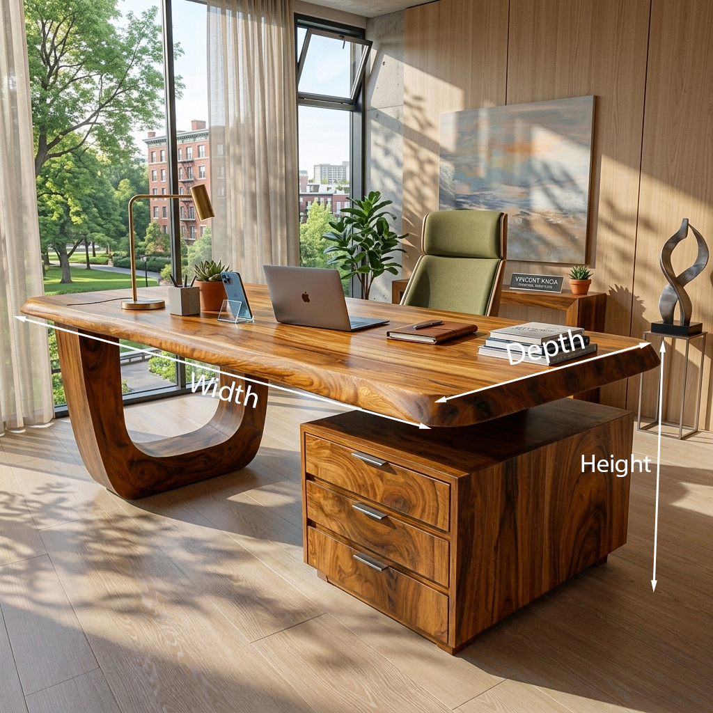 Minimalist Solid Wood Desk with Drawers and Curved Base - view 8