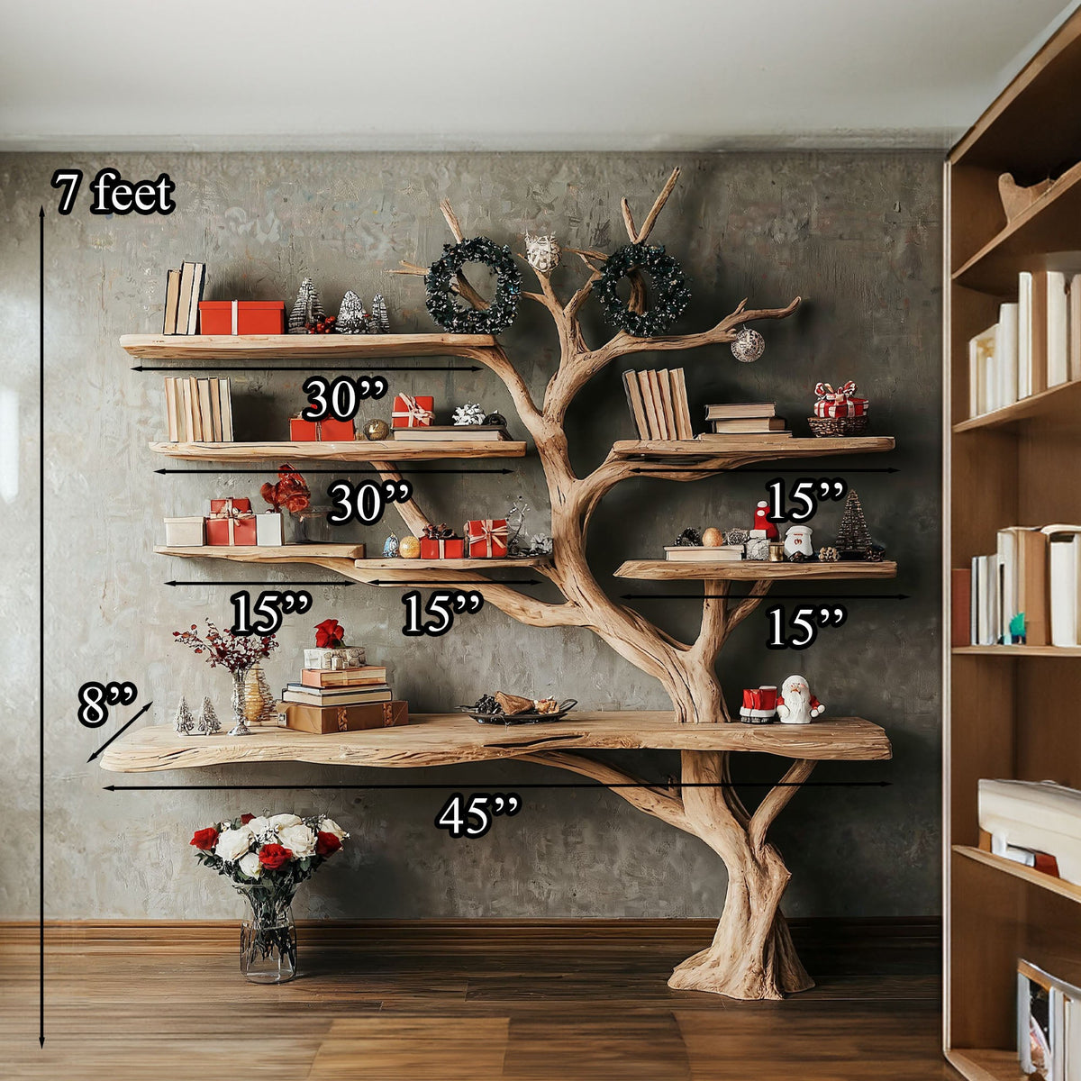 Tall Tree Branch Wall Bookshelf with Driftwood Look, 84 Inch - view 4