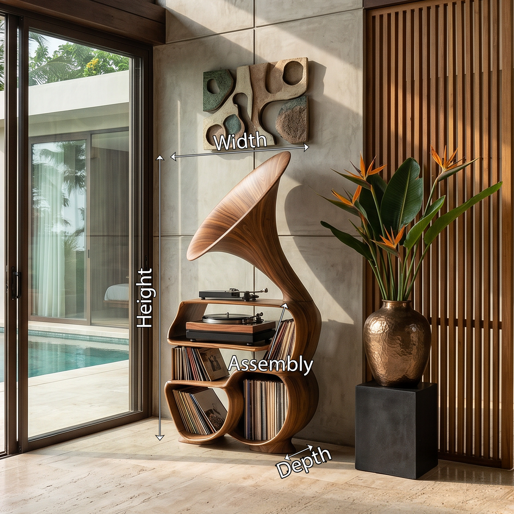 Tall Mid-Century Solid Wood Record Player Stand with Cube Profile - view 8